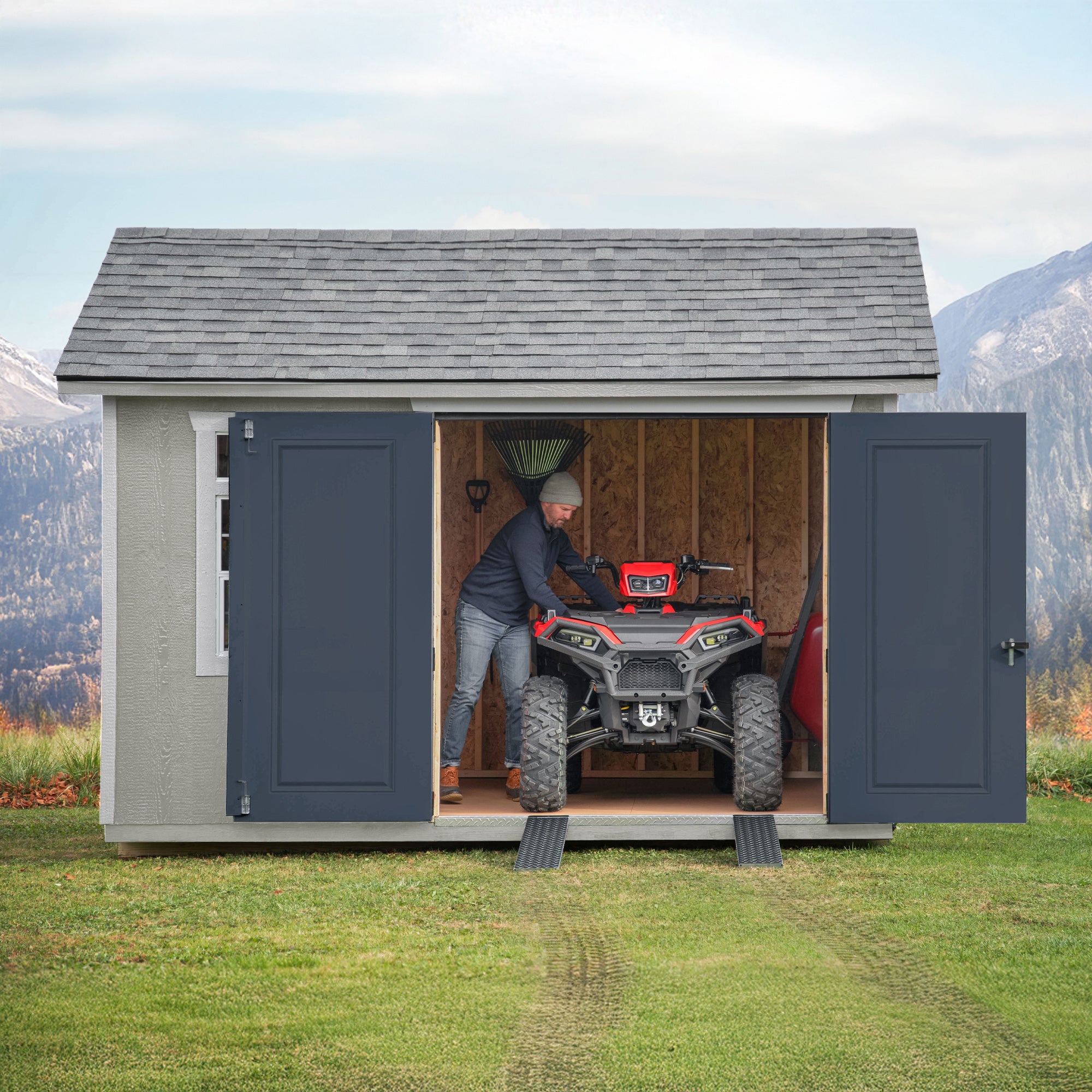 クーリッシュ プレジデント2台 ダークブルー ホワイト Elite Workshop & Tool Storage Shed | Gorilla Shed